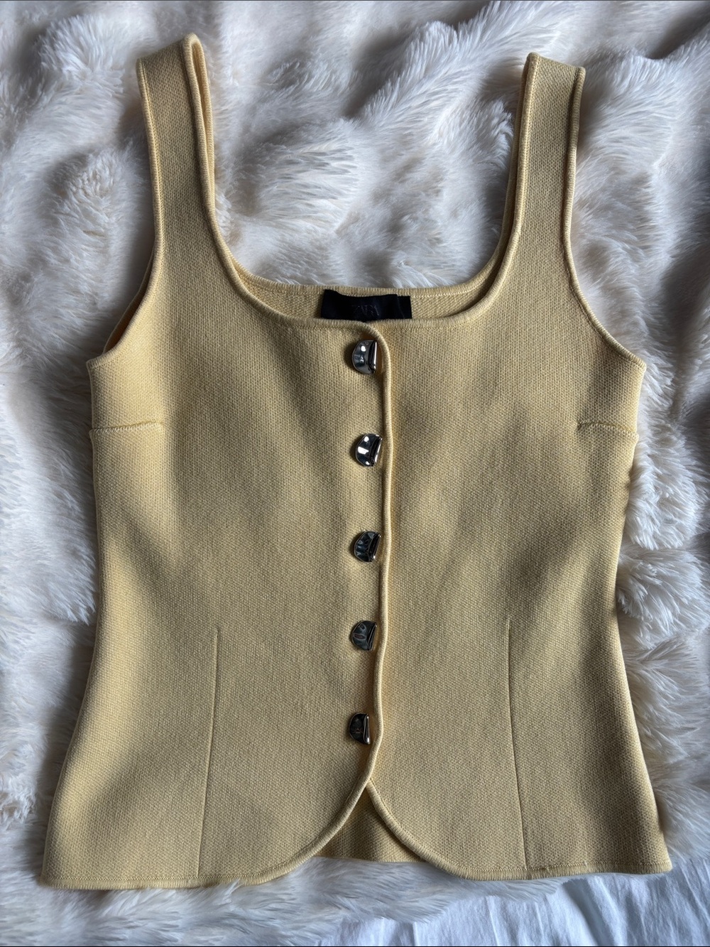 Zara Light Yellow Knit Button-Front Tank